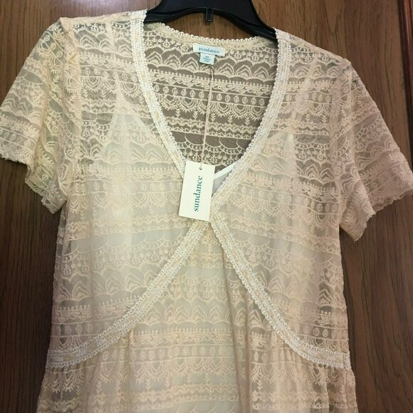Sundance Dress XS Cream Lace Short Sleeved Fit & Flare w/Slip NEW Boho Romantic - Picture 1 of 6